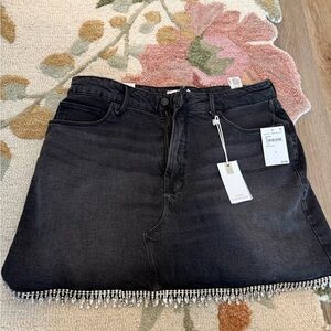 Black Denim Mini Skirt with Crystal Fringe